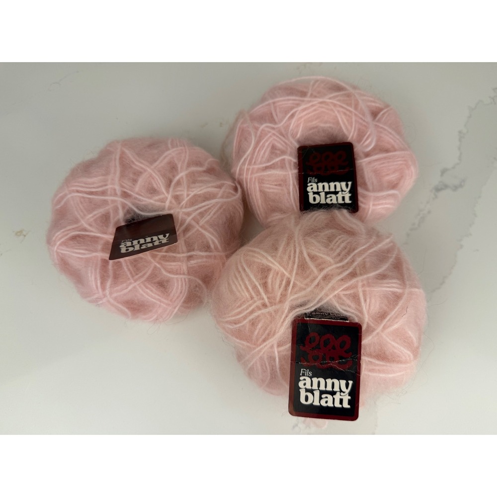 Anny Blatt Yarn Mohair Wool Blend 40g Pink French Vintage Knitting Lot of 3